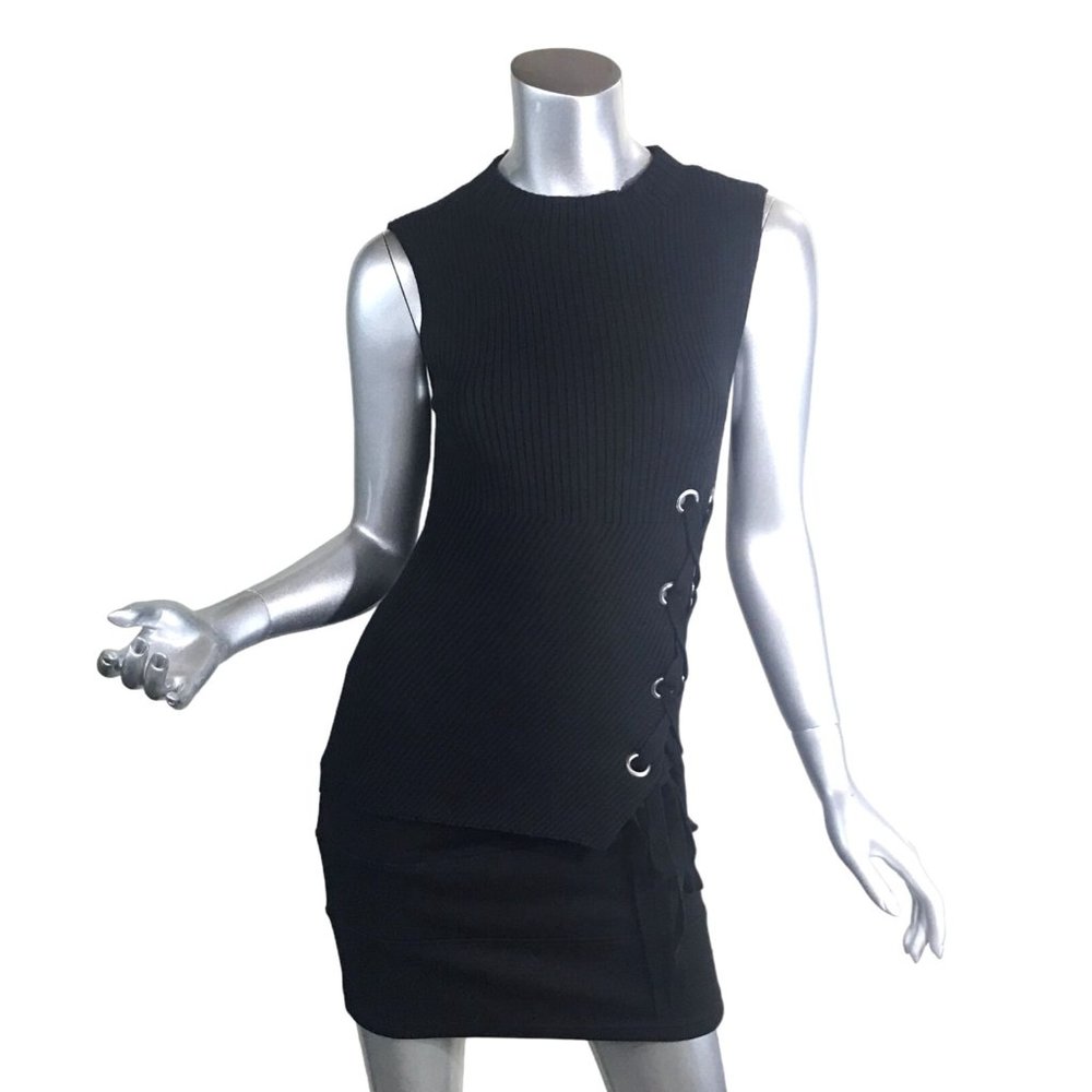 Express Women's XS Black Ribbed Sleeveless Sweater Knit Top Lace Up Side Detail